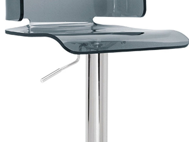 Clear and Silver Acrylic and Metal Low Back Adjustable Height Swivel Bar Chair