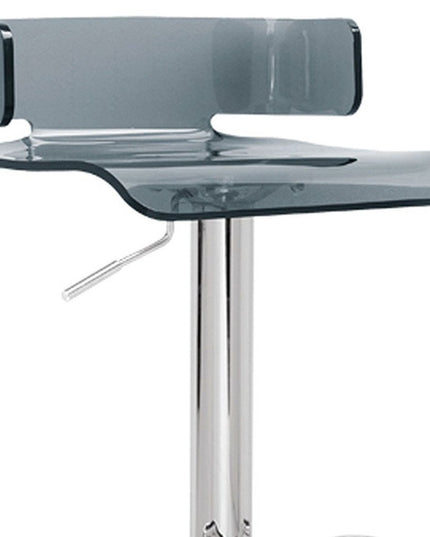 Clear and Silver Acrylic and Metal Low Back Adjustable Height Swivel Bar Chair