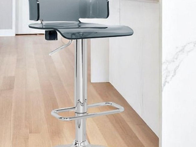 Clear and Silver Acrylic and Metal Low Back Adjustable Height Swivel Bar Chair