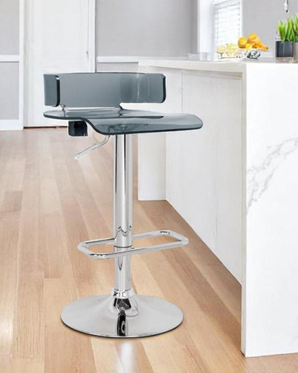 Clear and Silver Acrylic and Metal Low Back Adjustable Height Swivel Bar Chair