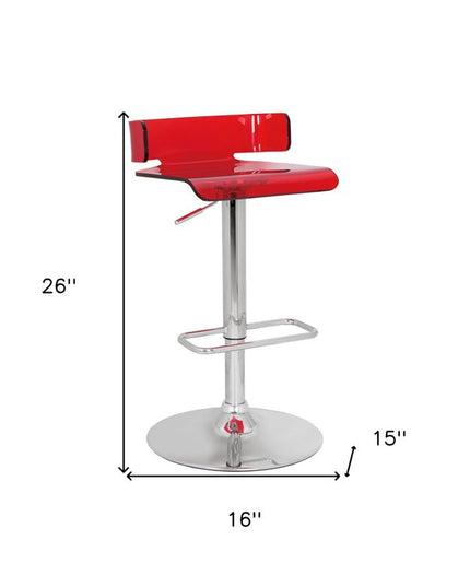 Clear and Silver Acrylic and Metal Low Back Adjustable Height Swivel Bar Chair