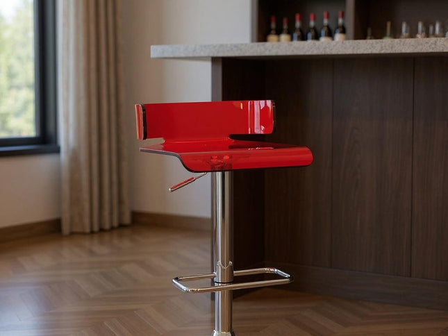 Clear and Silver Acrylic and Metal Low Back Adjustable Height Swivel Bar Chair