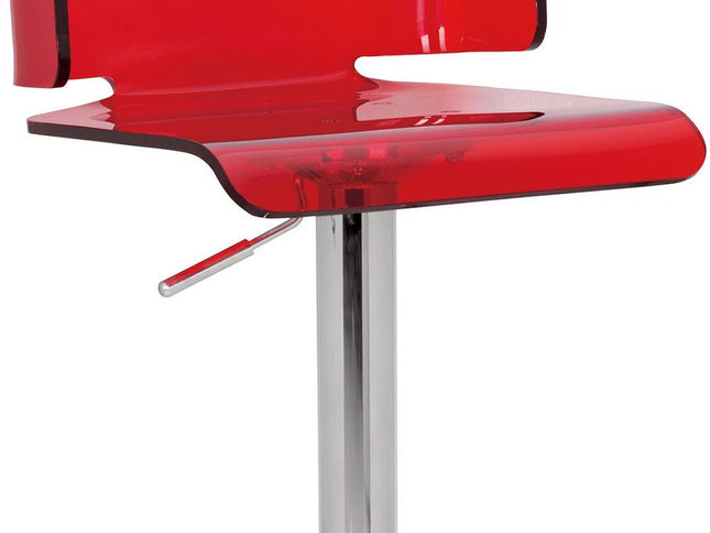 Clear and Silver Acrylic and Metal Low Back Adjustable Height Swivel Bar Chair