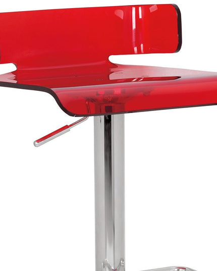 Clear and Silver Acrylic and Metal Low Back Adjustable Height Swivel Bar Chair