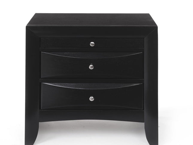 25" Dark Brown Solid Wood Three Drawer Nightstand