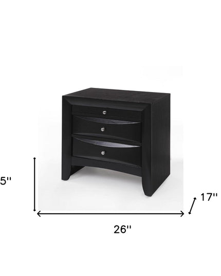 25" Dark Brown Solid Wood Three Drawer Nightstand