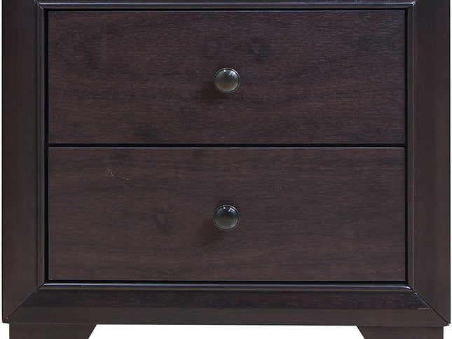 22" Espresso Two Drawers Solid Wood Nightstand