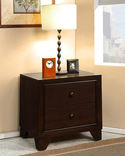 22" Espresso Two Drawers Solid Wood Nightstand