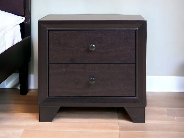 22" Espresso Two Drawers Solid Wood Nightstand