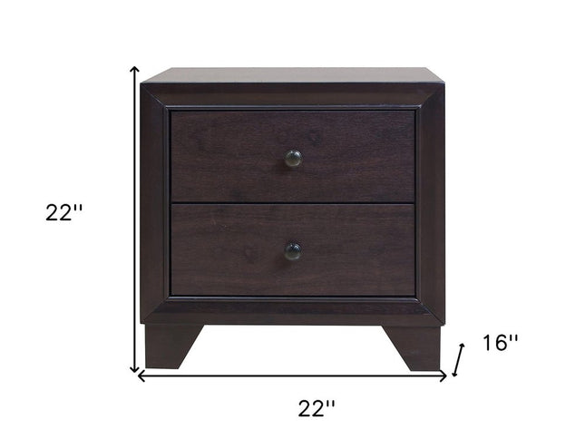 22" Espresso Two Drawers Solid Wood Nightstand