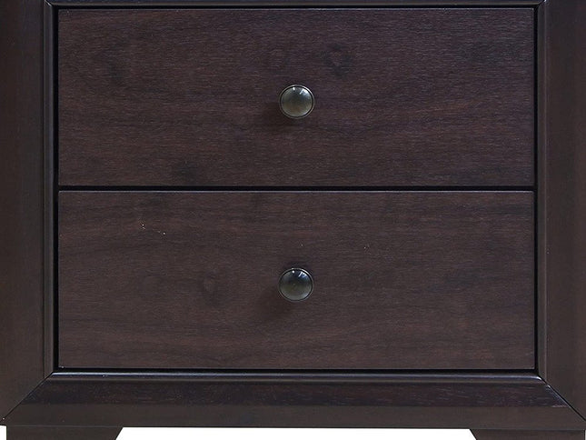 22" Espresso Two Drawers Solid Wood Nightstand