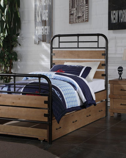 23" Brown Two Drawers Metal Nightstand