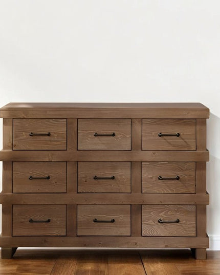 44" Brown Solid Wood Nine Drawer Triple Dresser