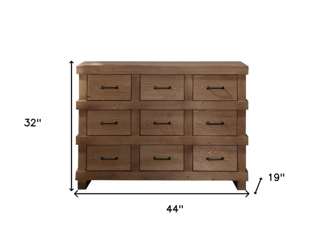 44" Brown Solid Wood Nine Drawer Triple Dresser