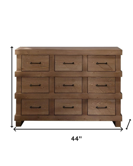 44" Brown Solid Wood Nine Drawer Triple Dresser
