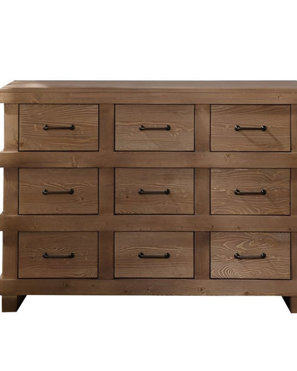 44" Brown Solid Wood Nine Drawer Triple Dresser