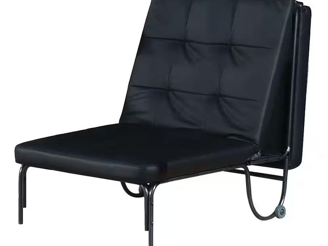 75" Black Faux Leather Tufted Convertible Chair