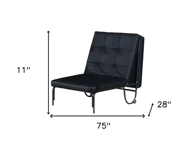 75" Black Faux Leather Tufted Convertible Chair
