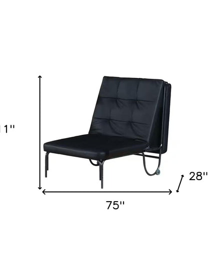 75" Black Faux Leather Tufted Convertible Chair