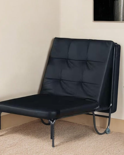 75" Black Faux Leather Tufted Convertible Chair
