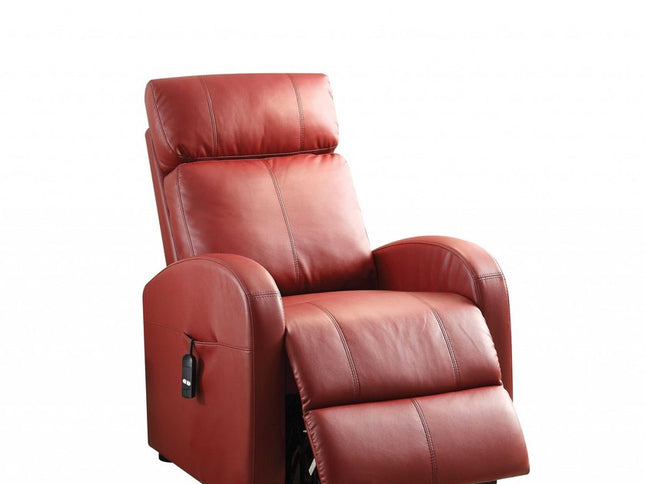 28" Red Tufted Faux Leather Power Lift Assist Recliner