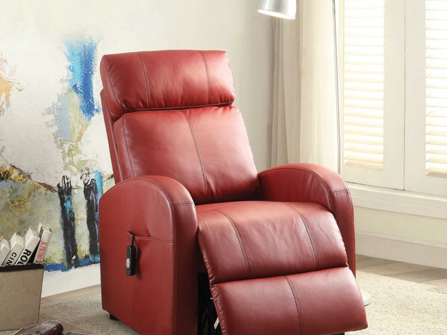 28" Red Tufted Faux Leather Power Lift Assist Recliner