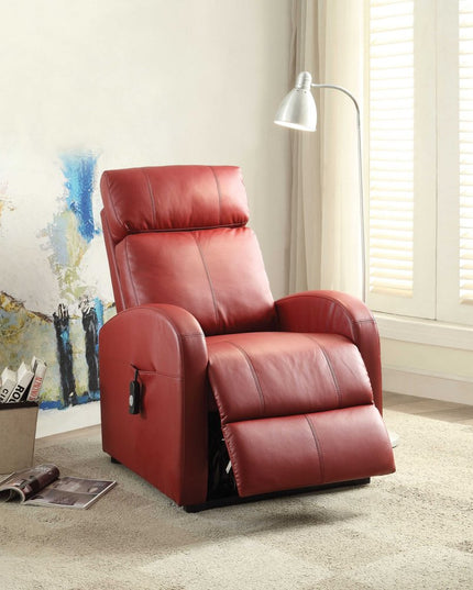28" Red Tufted Faux Leather Power Lift Assist Recliner