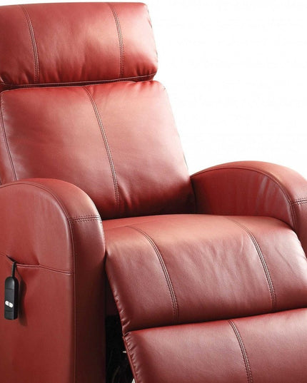 28" Red Tufted Faux Leather Power Lift Assist Recliner