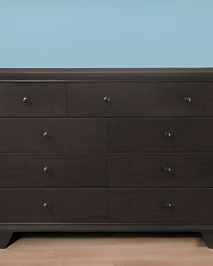 57" Espresso Solid and Manufactured Wood Nine Drawer Double Dresser