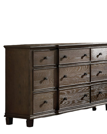 60" Dark Brown Solid Wood Nine Drawer Double Dresser