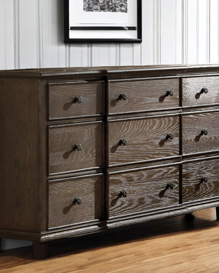 60" Dark Brown Solid Wood Nine Drawer Double Dresser
