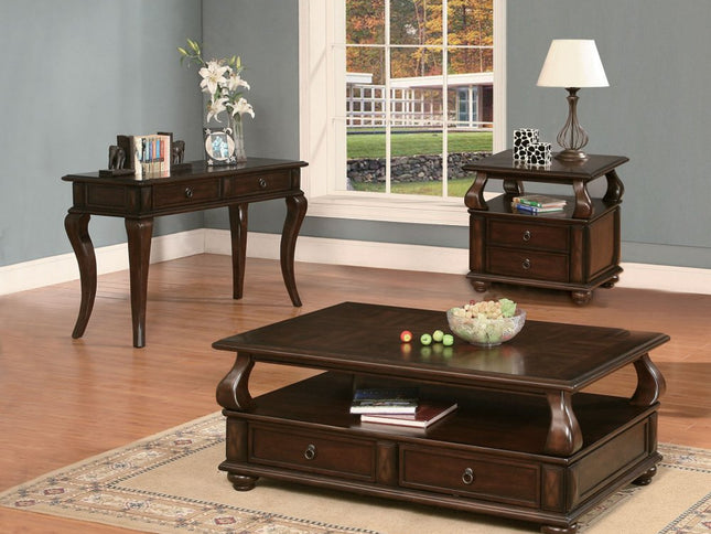 26" Brown Solid Wood Square End Table With Two Drawers And Shelf