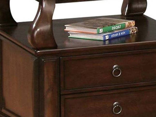 26" Brown Solid Wood Square End Table With Two Drawers And Shelf