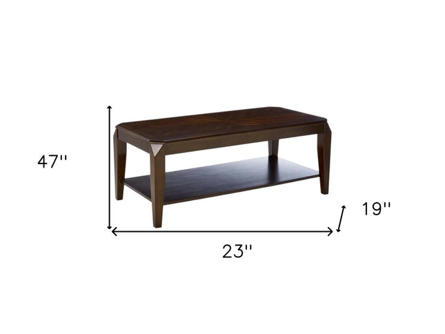 Dark Brown Solid Wood Coffee Table With Shelf