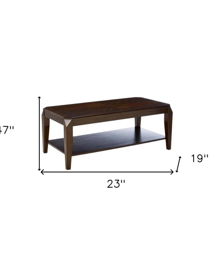 Dark Brown Solid Wood Coffee Table With Shelf