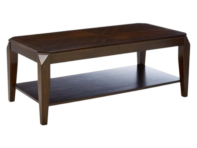 Dark Brown Solid Wood Coffee Table With Shelf