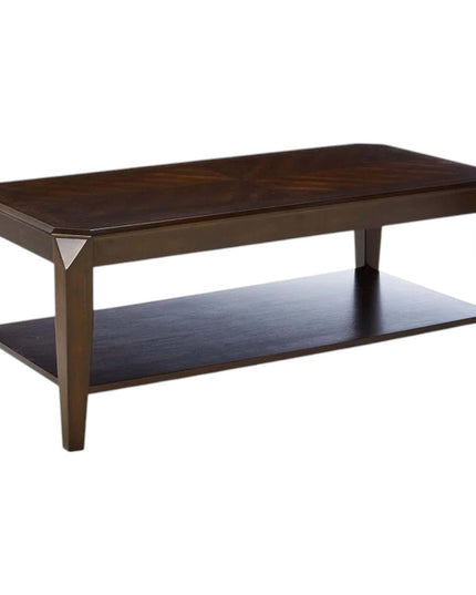 Dark Brown Solid Wood Coffee Table With Shelf