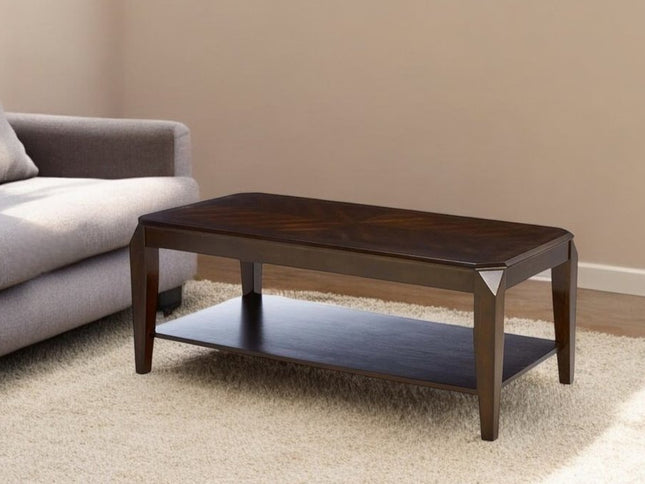 Dark Brown Solid Wood Coffee Table With Shelf