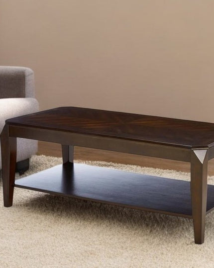 Dark Brown Solid Wood Coffee Table With Shelf