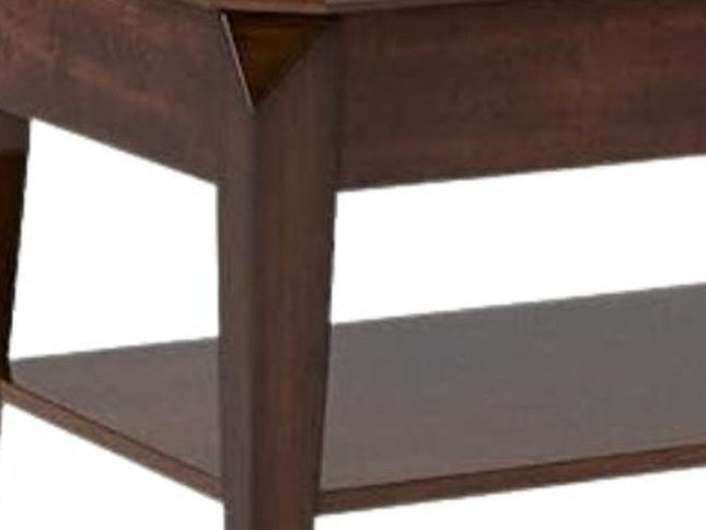 47" Dark Brown Wood Lift Top Coffee Table With Shelf