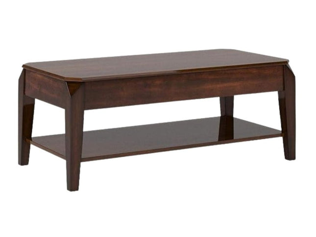 47" Dark Brown Wood Lift Top Coffee Table With Shelf