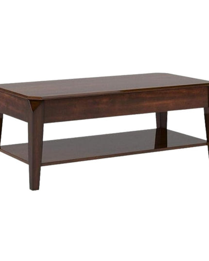 47" Dark Brown Wood Lift Top Coffee Table With Shelf