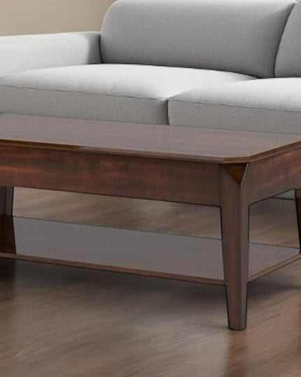 47" Dark Brown Wood Lift Top Coffee Table With Shelf