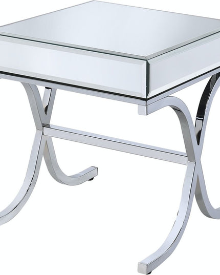 22" Silver And Clear Glass Square Mirrored End Table