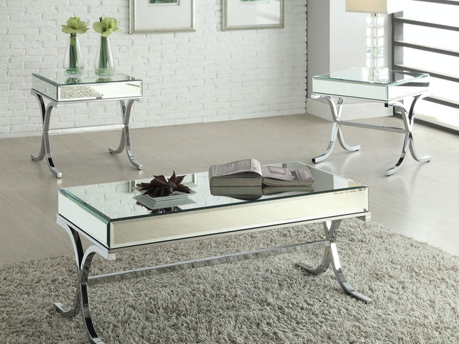 22" Silver And Clear Glass Square Mirrored End Table