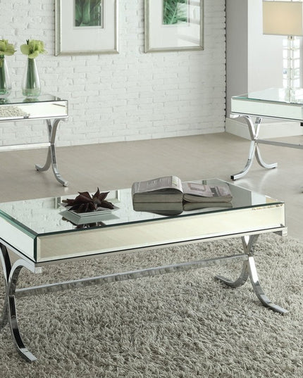 22" Silver And Clear Glass Square Mirrored End Table