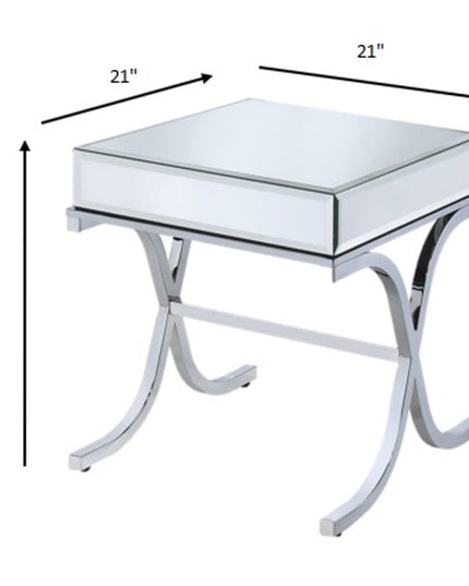 22" Silver And Clear Glass Square Mirrored End Table