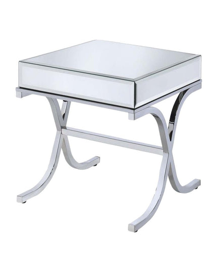 22" Silver And Clear Glass Square Mirrored End Table