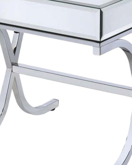 22" Silver And Clear Glass Square Mirrored End Table