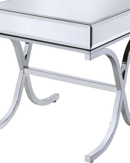 22" Silver And Clear Glass Square Mirrored End Table